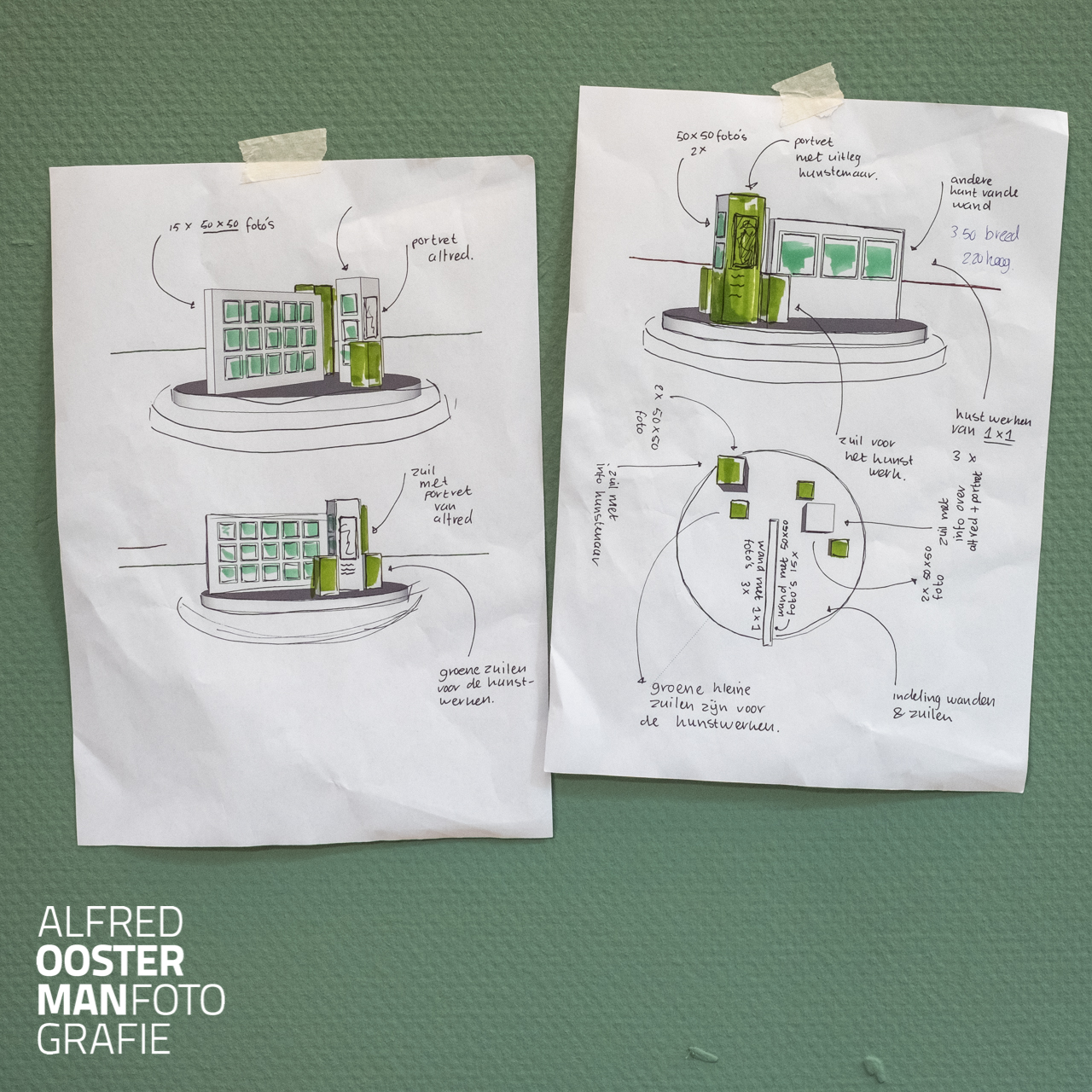 Werken met een Plan. Deze week wordt de expositie Leaves in het Woonforum Vesta in Groningen ingericht. Een expositie in het woonforum wordt altijd goed voorbereid. Bij deze expositie heeft Stylist Bonique Joling een plan gemaakt waar de foto's een mooie plek in hebben. Drie werken van de hand van Ben Clevers van Leaves Natural projects komen er bij te staan. De schets die Bonique maakte belooft al een mooie presentatie. Dat is het plezier van het werken met een goed plan. Morgen plaats ik de laatste werken. Tijdens openingstijden kun je komen en kijken aan de Peizerweg 74 in Groningen  Het komende weekend ben ik zelf aanwezig op zaterdag en zondag van 13.00 uur tot 16.00 uur. Kom je kijken?