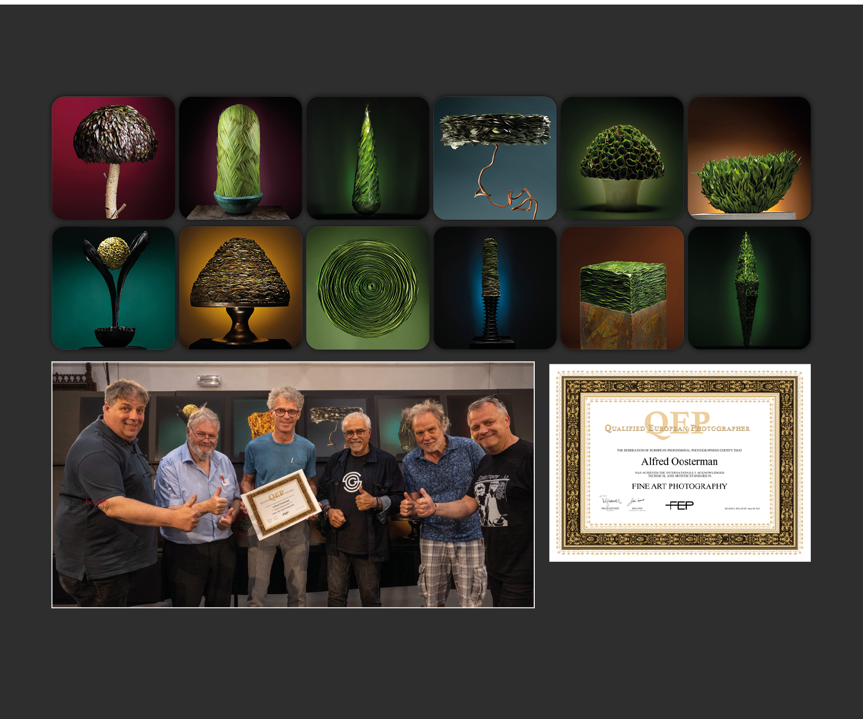 ALFRED OOSTERMAN ontvangt zijn QEP (Qualified European Photographer) oorkonde van de jury die de foto's hebben behoordeeld.